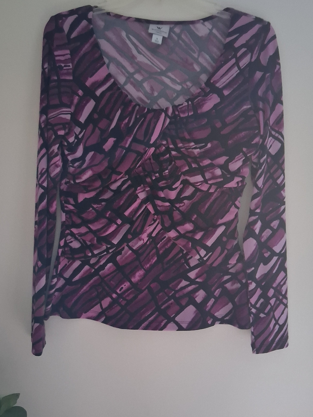 Worthington Purple and Black Abstract Long-Sleeve Top